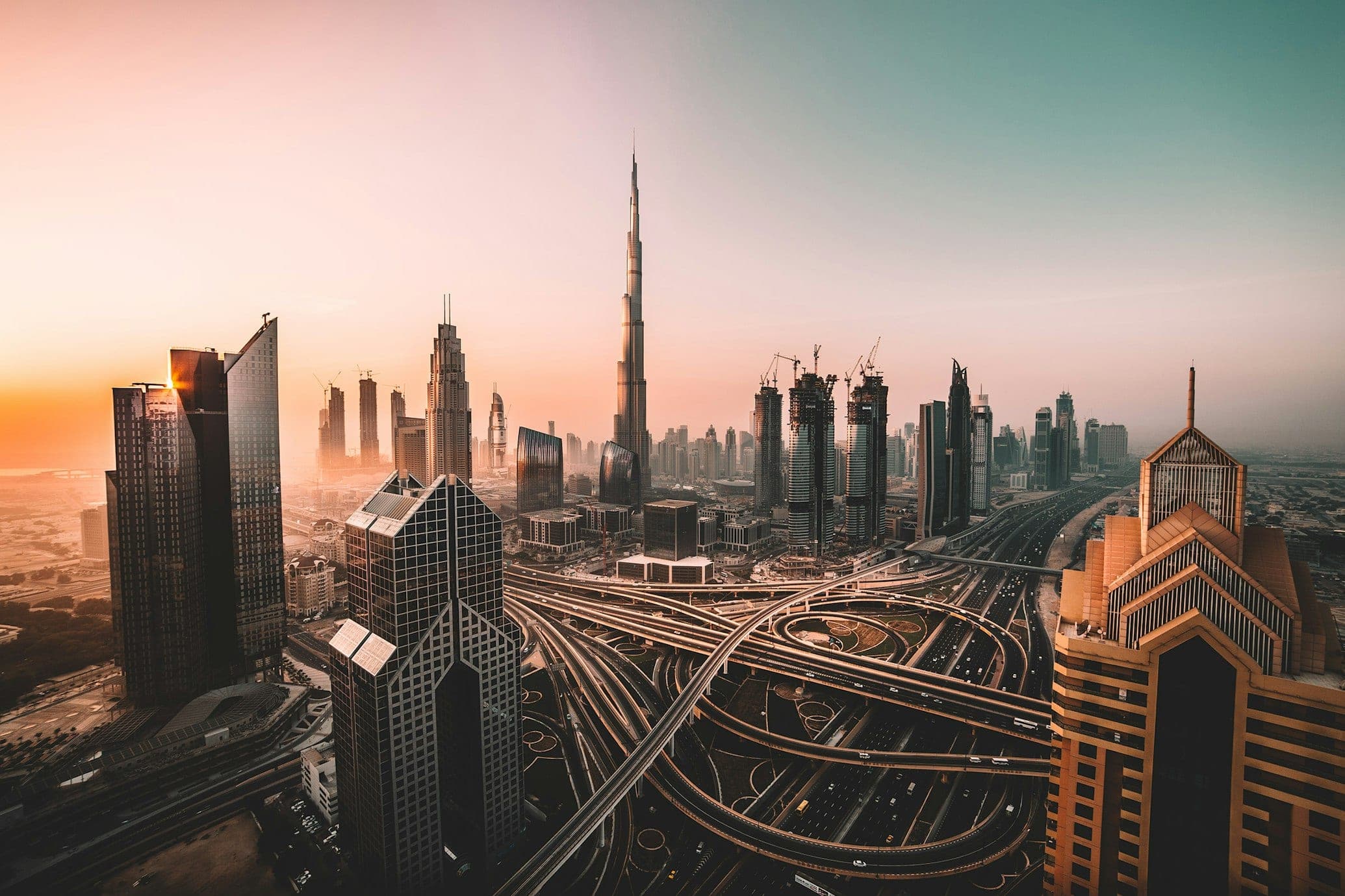 Dubai skyline at night – luxury car rental service area